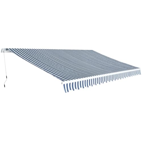 Store à bras articulé - 500 cm - Bleu et blanc - Cadre en aluminium - Résistant aux UV - Anti-taches - Pour terrasse, jardin et extérieur
