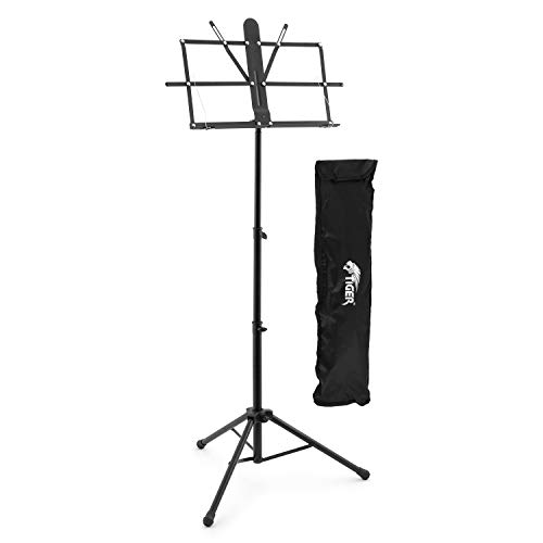 TIGER MUS56-PRO Easy-Folding Metal Sheet Music Stand - Professional Sturdy Portable Stand with Carry Bag - Black