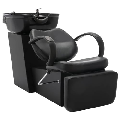 vidaXL Silla Lavacabezas de Peluquería Reclinable Peluquera de Lavado de Cabeza Barberos Silla de Salón Belleza de Cuero Sintético Negro