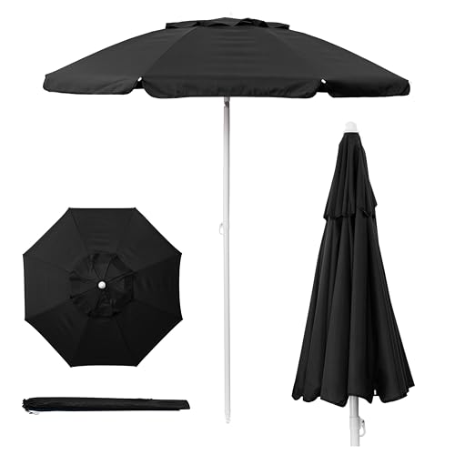 PICNIC TIME 5.5 Ft Portable Beach Umbrella, Lightweight UV Protection Sunshade with Tilt Pole & Carry Bag, Outdoor Canopy Umbrella for Beach, Sand, Pool, Patio, Camping, Travel, or Backyard Shade, (Black)
