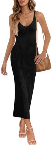 MEROKEETY Womens 2023 Summer V Neck Knit Maxi Tank Dress Sleeveless Ribbed Sweater Dresses