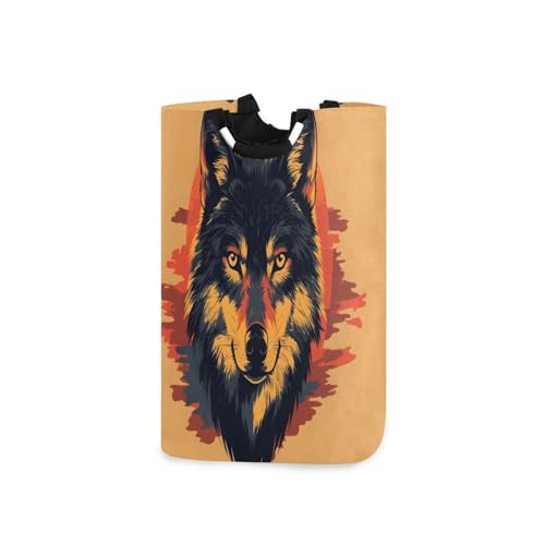 Jihqo Laundry Hamper Basket Sunset Wolf Collapsible Nursery Storage Bin Waterproof Clothing Baskets for Home Bedroom Bathroom Washing Room