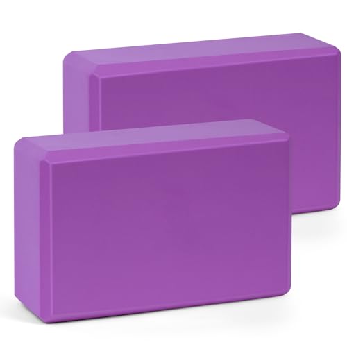 Flintronic 2 Bloques de Yoga, Espuma de Eva Antideslizante de Alta Densidad, Firme y Ligero, Soporte de Yoga Resistente para Yoga, Pilates, Ejercicio, Entrenamiento, Fitness y Gimnasio (Púrpura)