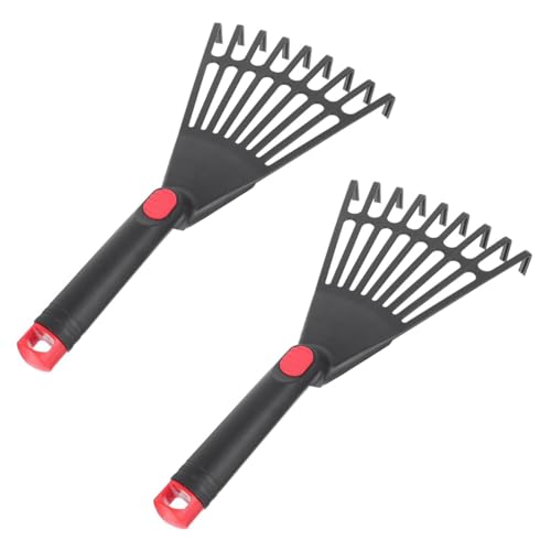 Hipzeepo Rastrillo de Mano de Plástico para Jardinería, Herramienta Manual para Jardinería, Rastrillos Pequeños para Hojas, Corto, Ideal para Césped, 2 Unidades.