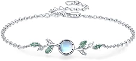 ConBo Moonstone Leaf Bracelet Moonstone Olive Leaf Bracelets S925 Sterling Silver Moonstone Bracelet for Women Mother's Day Gift Birthday Jewelry Gifts for Mother Mom Wife