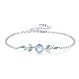ConBo Moonstone Leaf Bracelet Moonstone Olive Leaf Bracelets S925 Sterling Silver Moonstone Bracelet