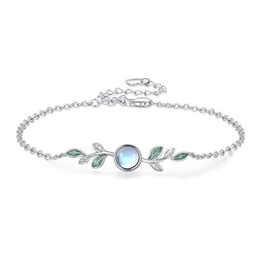 Conbo Moonstone Leaf Bracelet Moonstone Olive Leaf Bracelets S925 Sterling Silver Moonstone Bracelet For Women Mother's Day Gift Birthday Jewelry Gifts For Mother Mom Wife #TOP3