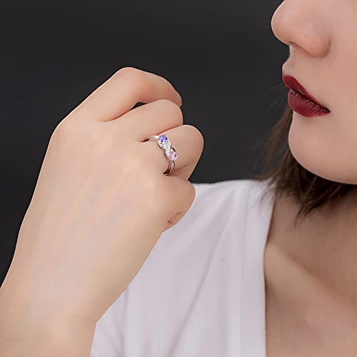AILIN Personalized Promise Rings For Her 925 Sterling Silver Infinitely In Love Engagement Ring Mother Rings With 2 Simulated Birthstones Custom Engraved Couples Name Ring for Women4