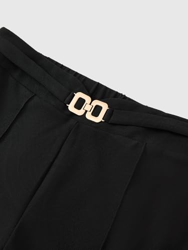 Women's Plus Size Chain Wide Leg Dress Pants High Elastic Waist Work Office Trousers3