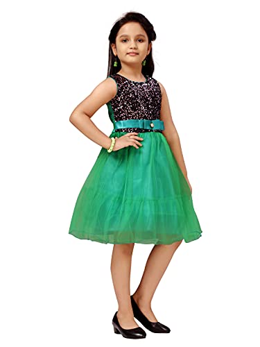 Image of MUHURATAM Girl's Net Fit and Flare Knee-Length Dress
