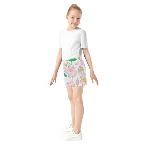 Girls Athletic Pink Lotus Floral Comfy Summer Clothes Trendy Teens Casual Customized Kids Pajama Sleepwear, X-Small4