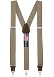 Hold'Em Suspender for Men Made in USA Y-Back Genuine Leather Crosspatch Clip on tuxedo suspenders - Tan (Regular - 46