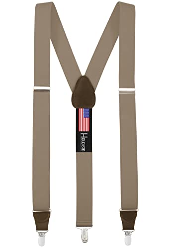 Image of HOLD'EM Suspender for Men Made in USA Y-Back Leather Crosspatch Clip on tuxedo suspenders