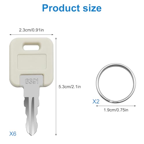 Image of 6 Pcs G391 RV Keys, Camper Key G391 - Stainless Steel Camper & RV Replacement Keys with 2 Keyrings - Universal Key for Trailer, Storage Locks, Globally Link Standard Door Lock Compatible