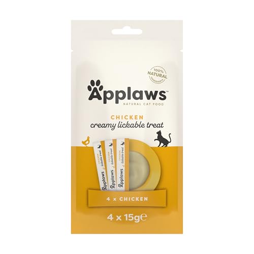 Applaws Creamy Chicken Lickable Cat Treats for Cats and Kittens, Grain Free Chicken Puree 15g Sachet, Total 40 Sachets