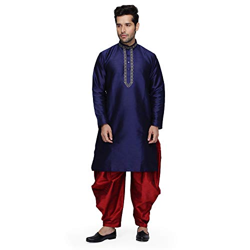 Kurta Salwar de mezcla de seda hombre azul granate 44 ropa tradicional india 2