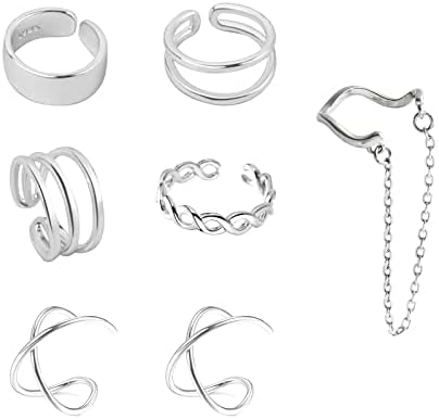 MASCOROMI Ear Cuffs for Women Non Piercing, 7pcs 925 Sterling Silver Ear Cuffs Set, Helix Minimalist Fake Cartilage Cuff Earring (Silver-01)