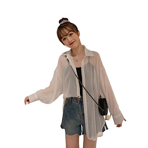 [Belle Cie] シアーシャツ 長袖 透け感 羽織 トレンド ゆったりガーリー 春夏 (ST/No.27261) (オフホワイト, F（フリー）)