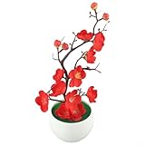 Plantas artificiales de ciruelo en maceta para decoración del hogar (rojo)