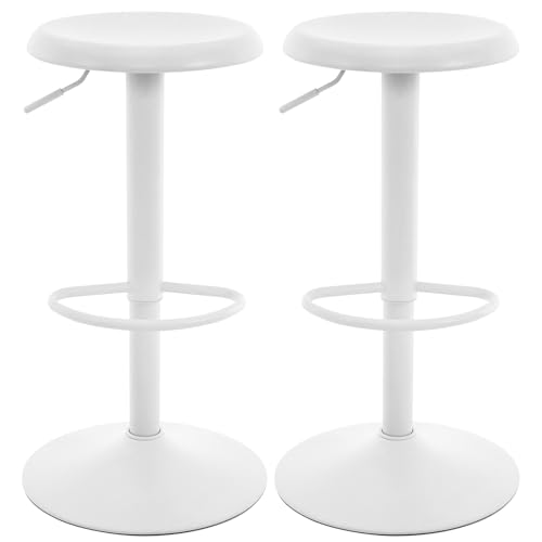 Image of Brage Living Adjustable Bar Stools Set of 2, Swivel Round Metal Airlift Barstools, Backless Counter Height Bar Chairs for Kitchen Dining Room Pub Cafe (White)