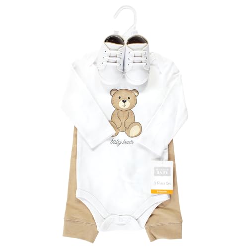 Image of Hudson Baby Unisex Baby Cotton Bodysuit, Pant and Shoe Set