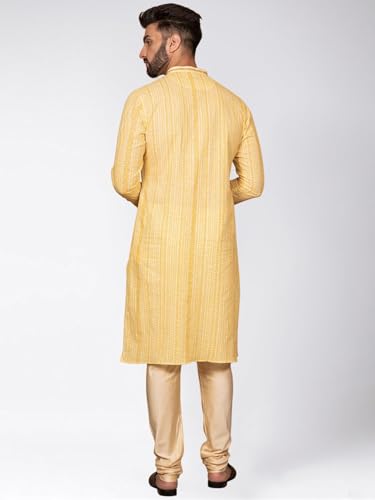 Image of KISAH Men's Navy Blue Printed Cotton Kurta - Regular Fit Long Tunic with Mandarin Collar | Ethnic Wear for Weddings & Festive Occasions