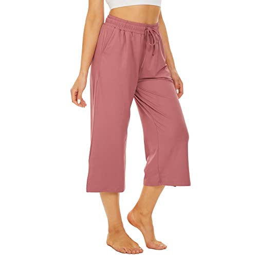 Sicvek Capri Pants For Women Loose Yoga Pants Wide Leg Casual Drawstring Comfy Capris Sweatpants Plus Size And Cropped Pants With Pockets #TOP6