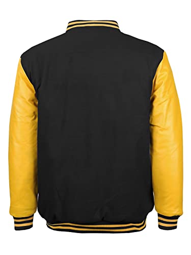 Maximos New Men's Premium Classic Snap Button Vintage Baseball Letterman Varsity Jacket (4XL, Black Yellow)2