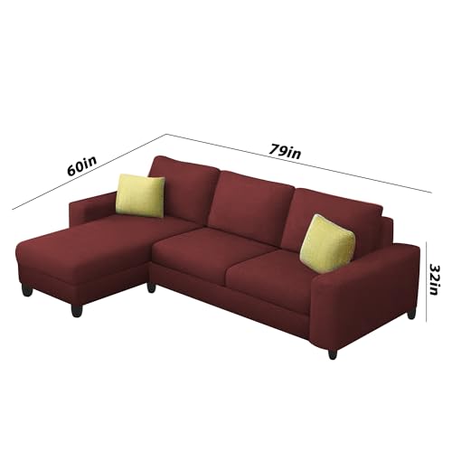 Image of Orland 4 Seater LHS L Shape Sofa Set for Living Room | Color - Maroon | Premium Fabric Sofa