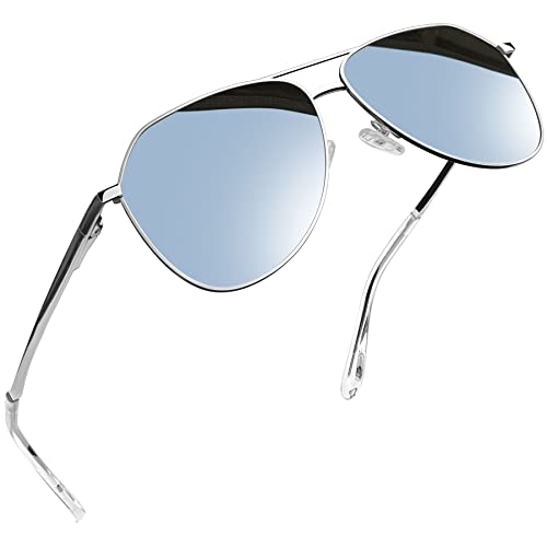 Joopin Große Sonnenbrille Herren Polarisiert und Retro Sonnenbrille Damen Silber Vespiegelt mit Metallrahmen Sunglasses Men Women für Fahren(Mode Silber)