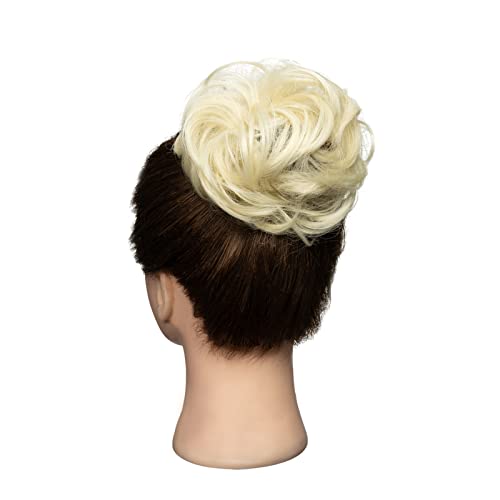 Messy Hair Bun Extensions Curly Hair Scrunchies for Women Girls Synthetic Donut Updo Hair Pieces Wavy Ponytail Hair Chignons (Bleach Blonde) - Image 2