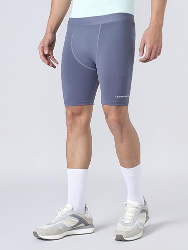 Image of TECHNOSPORT Men Solid Slim Fit Sports Compression Tights with ElastoLITE
