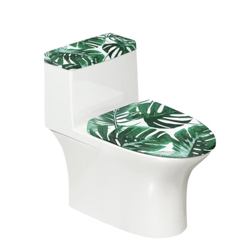 JSLXYYBQ Tropical Leaves Toilet Lid Cover Set of 2,Green Leaf Print Toilet Seat Lid Cover for Bathroom Decor,Novelty Toilet Tank Accessories Toilet Seat Covers Fit Most Round Elongated and Oblong Lids