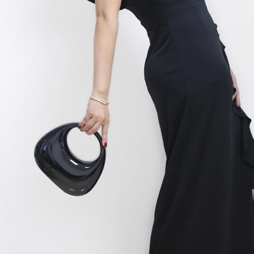 Image of Acrylic Evening Handbags for Women Unique Moon Shape Clutch Purse Top-handle Hobo Bag for Wedding Party Cocktail