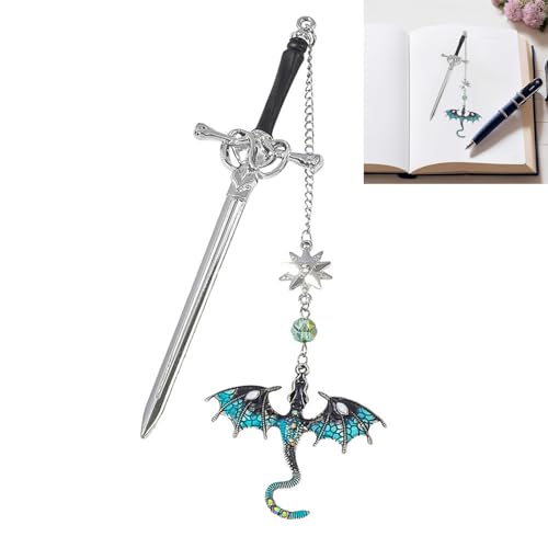 Segnalibro a forma di drago, stile gotico con drago, segnalibro a quarta ala, Boo/kmark con ciondolo vintage con nappa, libro vintage, arca fantasy, libro per lettori, segnalibri per adulti (celeste)
