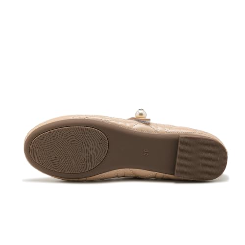 HROYL Women's Flats Shoes Round Toe Comfortable Ballet Flats Leather Dress Shoes Work Flats for Office Model, HDJN-818-73