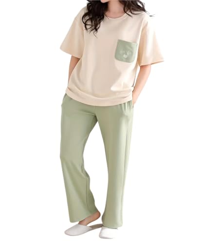 Louis Luxe Womens Korean Night Dress || Full Pyjama Set ||Korean Nightsuit || Women Nightwear ||Round Neck Full Sleeve Nightsuit || Loungewear || Everyday Nightdress (ND-10-GREEN-M)