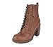 Soda Malia Round Toe Stacked Lug Heel Lace Up Ankle Booties (Cognac Pu, us_footwear_size_system, adult, women, numeric, medium, numeric_7)