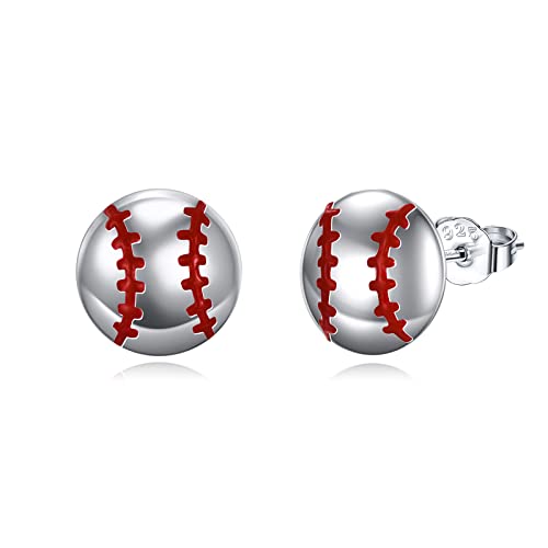 Vonala Sports Stud Earrings 925 Sterling Silver Soccer Volleyball Softball Baseball Football Tennis Ball Earrings Jewelry Girls Women Mom Player Fan Gift (Baseball) #TOP20