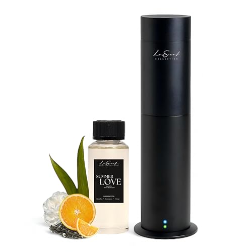 Aroma Scent Diffuser Starter Kit for Up to 1000SQ. FT. Coverage - 120ML Waterless Essential Oil Scent Included - Luxury Aroma Diffuser Ideal for Home, Office & Hotel (Black, Summer Love)