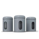 stardis Vorratsdosen 3er Set 0,9 L mit Deckel & Sichtfenster für Lebensmittel, stabiler Vorratsbehälter, Metalldosen für Kaffee, Tee, Cerealien, Kaffeedose, Anti-fingerprint-Beschichtung grau