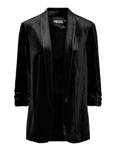 PIECES Velour Blazer Pcbosella-Chaqueta de Terciopelo 3/4, Negro, XS Mujeres