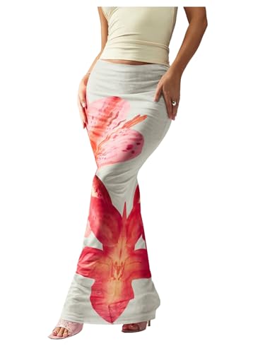Floerns Women's Summer Floral Skirt Low Waist Fishtail Hem Beach Maxi Skirts