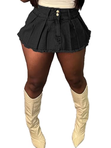 Molisry Women's Denim Shorts Skorts High Waist Double Side Asymmetrical Hem Jean Skort Skirt