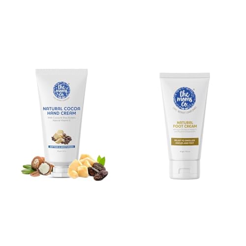 Image of The Moms Co. Natural Cocoa Hand Cream for Women & Men 50g for Dry and Rough Hands & Natural Foot Cream With Argon oil, Vit E & Peppermint Essential Oil Relief for Swollen Ankles and Feet- 15 g