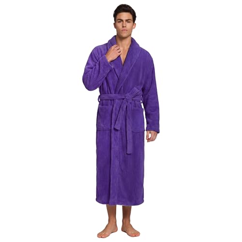 Image of PJGGZ Men's Shawl Collar Bathrobe, Soft Long Towel Robe for Men - Super Absorbent Quick Dry yet Warm