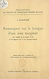 Remarques sur le lexique d'une zone marginale aux confins de la langue d'oïl, de la langue d'oc et du franco-provençal