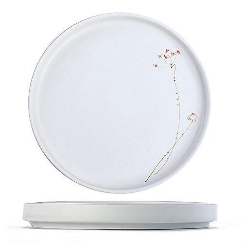 Hand-Painted High White Clay Chinese Ceramic Bread & Butter Plate Hand-Painted Large Plate Breakfast Plate Salad Plate Household 8”/10”-White Tuba