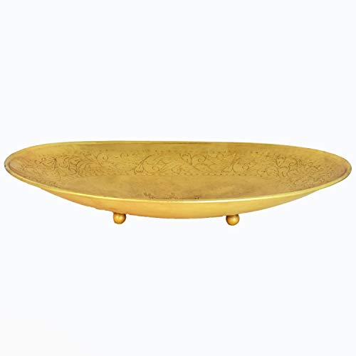 Orientalisches rundes Tablett Schale aus Metall Bombay 42cm groß Gold Antik | Orient Dekoschale mit hoher Rand… – Bild 3