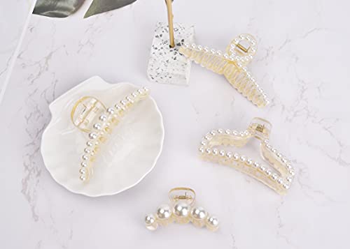 image for DEEKA 5 Pcs Large Pearl Hair Claw Clips White Black Hair Clips Thick L